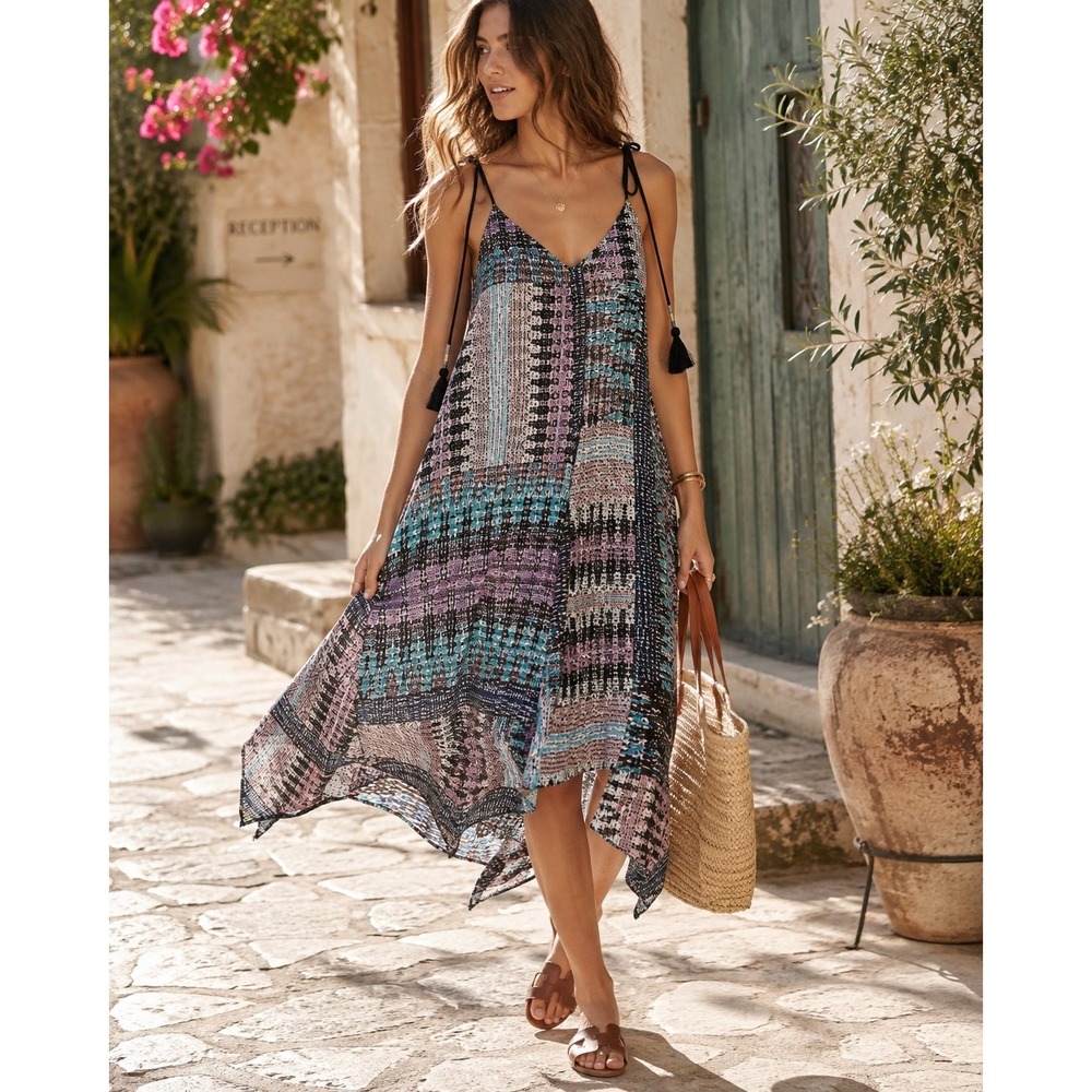 Anthropologie Akemi + Kin Riviera Tassel Handkerchief Midi Dress Boho S